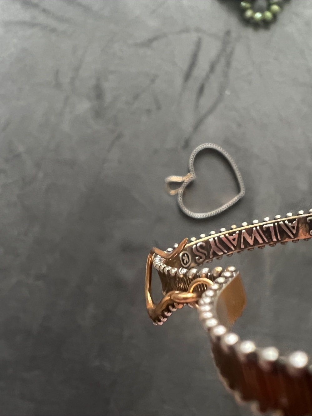 Katia Designs Gold and Silver Heart Hoop Earrings - Two-Tone Heart Dangles - Picture 2 of 3